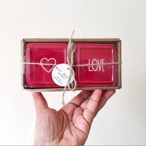 Rae Dunn Valentine’s Day Jewelry Trinket Red Love, Heart Ceramic 2 piece Box Set